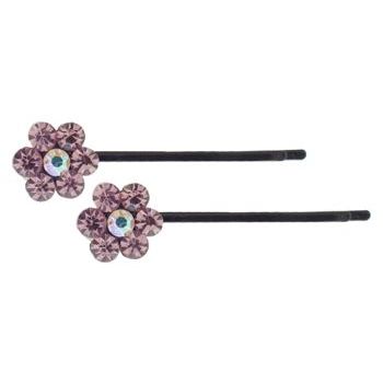 Karen Marie - Crystal Flower Bobby Pins - Amethyst - Black (Set of 2)
